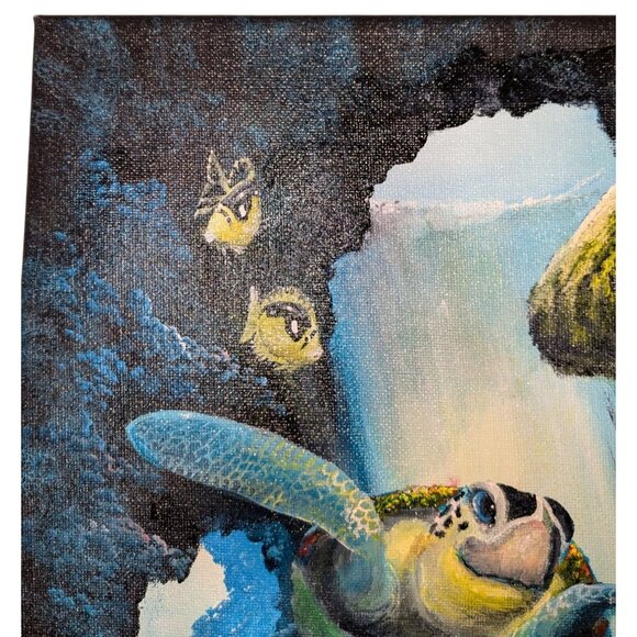 Turtle "Honu Skylight" Sea Turtle Painting 2015 By Hawaii Artist Signed - Picture 11 of 14